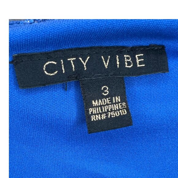 City Vibe Blue Shimmer Glitter Lace High Slit Evening Gown Size 3 Rhinestones - Picture 6 of 8